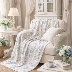 Antikes Blaue Wildblumen Französische Toile-Muster Fleecedecke