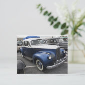 Antikes Blaues Auto Postkarte (Stehend Vorderseite)