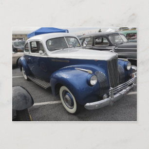 Antikes Blaues Auto Postkarte