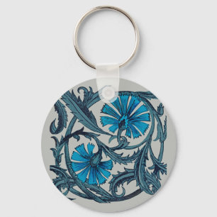 antikes blaues Blumen-Grafik-Art-Design im Vintage Schlüsselanhänger