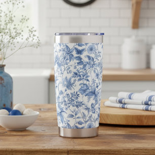 Antikes Blaues Blumen-Toile Elegant Thermobecher