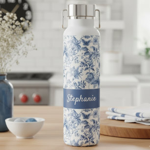 Antikes blaues Blumen-Toile-Monogramm Trinkflasche