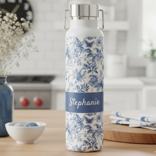 Antikes blaues Blumen-Toile-Monogramm Trinkflasche