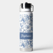 Antikes blaues Blumen-Toile-Monogramm Trinkflasche (Hinten)