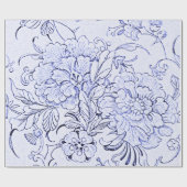 Antikes Blaues Blumenmuster Geschenkpapier (Flach)