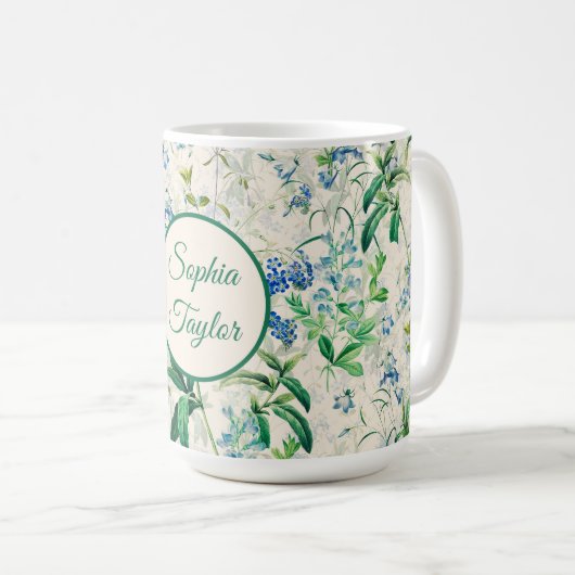 Antikes Blaues Blumenmuster Kaffeetasse (VorderseiteRechts)