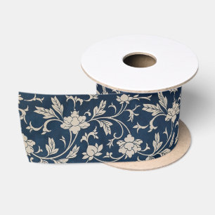 Antikes blaues Blumenranken-Chinoiserie Satinband