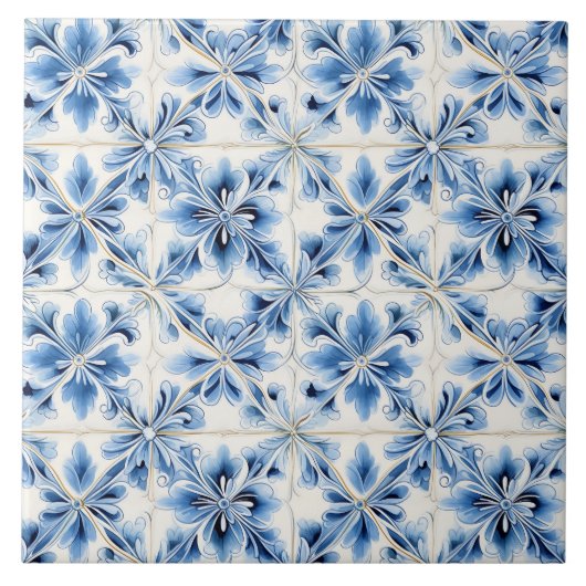 Antikes blaues florales Mittelmeer-Dekor Fliese (Vorderseite)