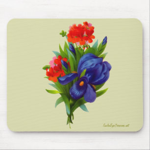Antikes blaues Schwertlilien-Blumenstrauß-Mauspad Mousepad