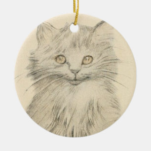 Antikes Bleistiftzeichnung Katzenporträt-Ornament Keramikornament