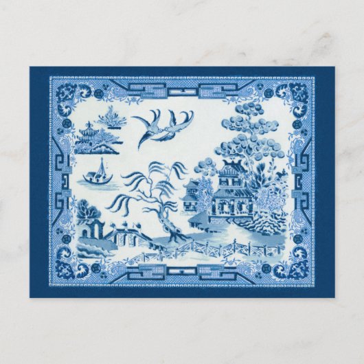 Antikes Blue Willow Postkarte (Vorderseite)