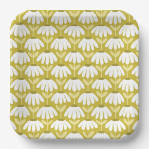 Antikes Blumen-Daisy-Muster Oliv/Senfgrün Pappteller