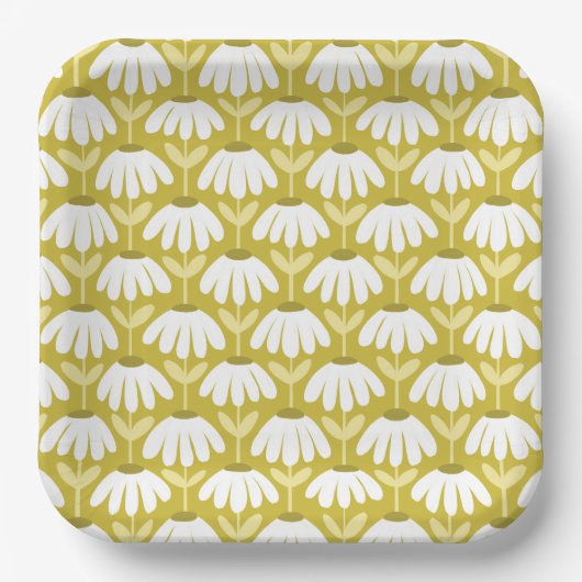 Antikes Blumen-Daisy-Muster Oliv/Senfgrün Pappteller (Vorderseite)