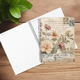 Antikes Blumen-Junk-Journal-Hochzeitsplaner Planer