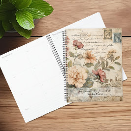 Antikes Blumen-Junk-Journal-Hochzeitsplaner Planer