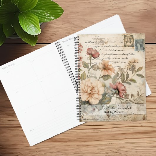 Antikes Blumen-Junk-Journal-Hochzeitsplaner Planer