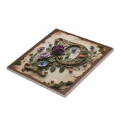 Antikes Blumen-Opaleszent-Initial P-Monogramm Fliese (Seite)
