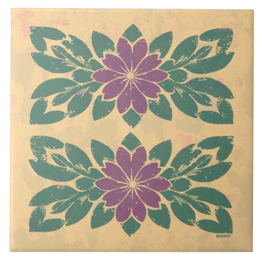 Antikes Blumen-Schablone Fliese (Vorderseite)