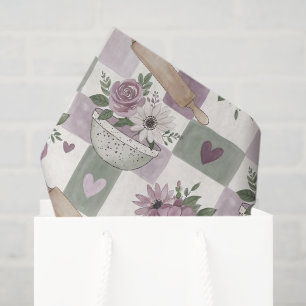 Antikes Blumen-Schalen-Raster Lila Grün Seidenpapier