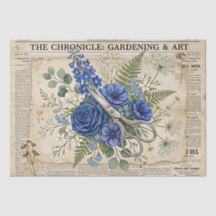 Antikes Blumen- & Scheren-Collage-Seidenpapier Seidenpapier