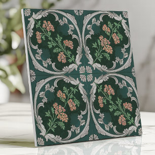 Antikes Blumen Scroll Kachel Türkis Grün Grau