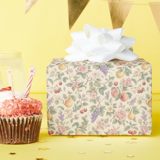 Antikes Blumen- und Fruchtmuster Geschenkpapier (Geburtstagsparty)