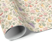 Antikes Blumen- und Fruchtmuster Geschenkpapier (Rolleneckpunkt)