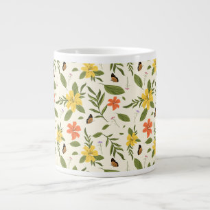 Antikes Blumen- und Schmetterlingsmuster Jumbo-Tasse