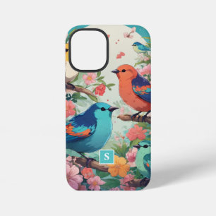 Antikes Blumen-Vögel-Botanik-Muster-Monogramm iPhone 12 Mini Hülle