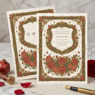 Antikes Blumen Wappen Hochzeit mit alten Rosen Einladung