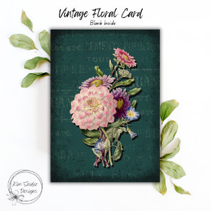 Antikes Blumenbouquet auf tiefgrüner Kreidetafel Karte