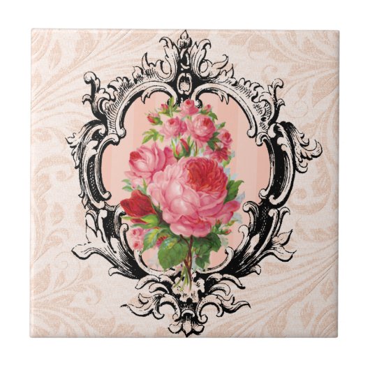 Antikes Blumenfliesenteil Fliese (Vorderseite)
