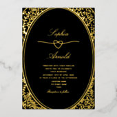 Antikes Blumengold und Schwarze Hochzeit Folieneinladung (Vorderseite)