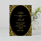 Antikes Blumengold und Schwarze Hochzeit Folieneinladung (Stehend vorne)