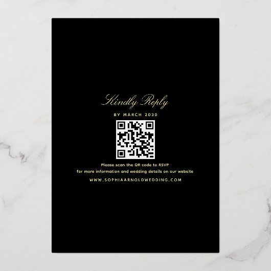 Antikes Blumengold und Schwarze Hochzeit Folieneinladung (Rückseite)