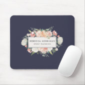 Antikes Blumenlogo | Blush & Navy Mousepad (Mit Mouse)