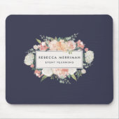 Antikes Blumenlogo | Blush & Navy Mousepad (Vorne)