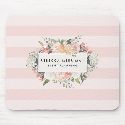 Antikes Blumenlogo | Rosa Streifen Mousepad (Vorne)