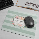 Antikes Blumenlogo | Stapelstreifen Mousepad<br><div class="desc">Das elegante Mousepad-Design mit Blumenmousepad ist mit Ihrem Namen und/oder Firmennamen gerahmt,  der durch eine farbenfrohe Blume in Rosa,  Salbei,  Pfirsich und Creme auf dem Hintergrund der Töne und des grünen Strips ist.</div>
