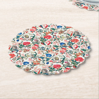 Antikes Blumenmuster Blau Grün Rot aus dem 19. Jah Untersetzer