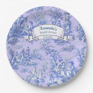 Antikes Blumenmuster blau lila Toile de Jouy Pappteller