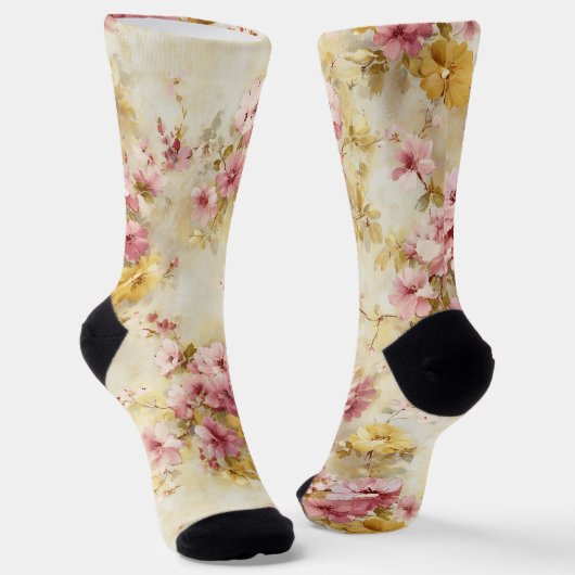 Antikes Blumenmuster im Wassercolor-Stil Socken (Gewinkelt)