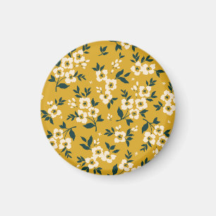 Antikes Blumenmuster, kleine weiße Blumen. Magnet
