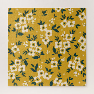 Antikes Blumenmuster, kleine weiße Blumen. Puzzle
