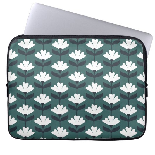 Antikes Blumenmuster Meergrün Laptopschutzhülle (Vorderseite)
