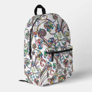 Antikes Blumenmuster Mehrfarbig auf Weiß Bedruckter Rucksack
