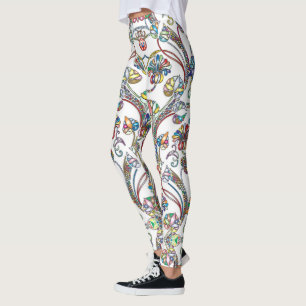 Antikes Blumenmuster Mehrfarbig auf Weiß Leggings