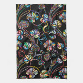 Antikes Blumenmuster Mehrfarbigkeit auf schwarz Geschirrtuch (Vertikal)