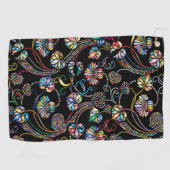 Antikes Blumenmuster Mehrfarbigkeit auf schwarz Golfhandtuch (Horizontal)
