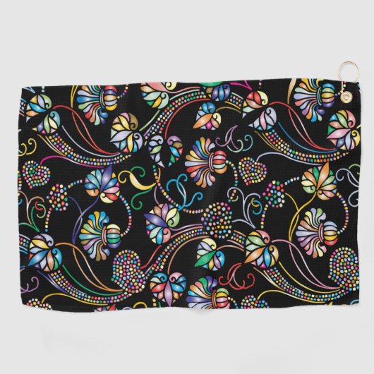 Antikes Blumenmuster Mehrfarbigkeit auf schwarz Golfhandtuch (Horizontal)
